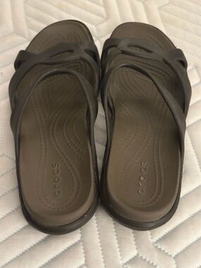 CROCS Women’s Dark Brown Dual-Strap Slide Sandals